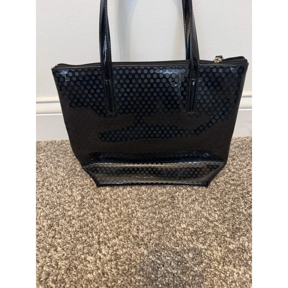 Kate Spade Womens Embossed  Patent, Tote Black Polka Dot, Preowned